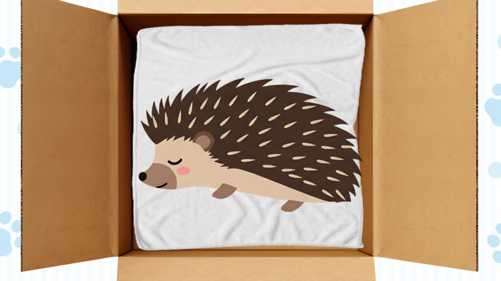 棺の中に寝かされたハリネズミ