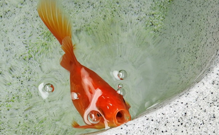 水面で口をパクパクさせる金魚