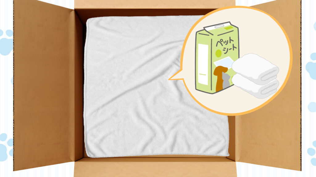 段ボール箱などにペットシーツやバスタオルを敷く