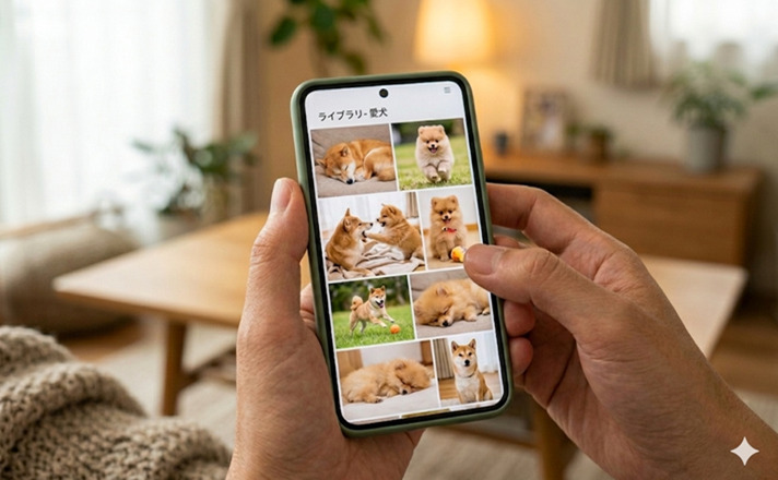 愛犬との思い出の写真を見る