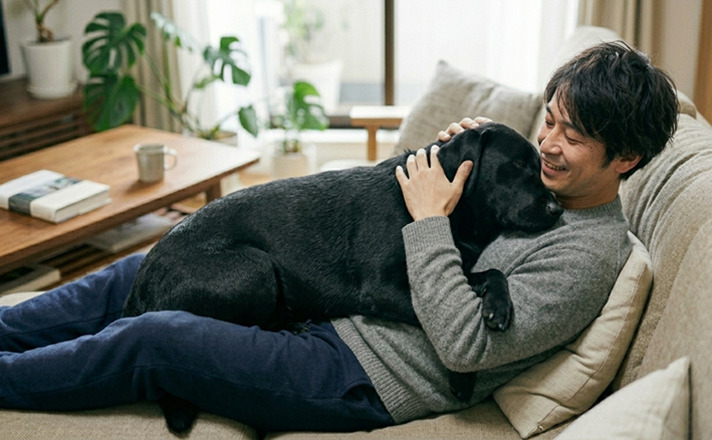 飼い主に甘えるラブラドールレトリバー
