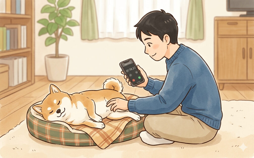 犬ちゃんの呼吸数を計測する飼い主様